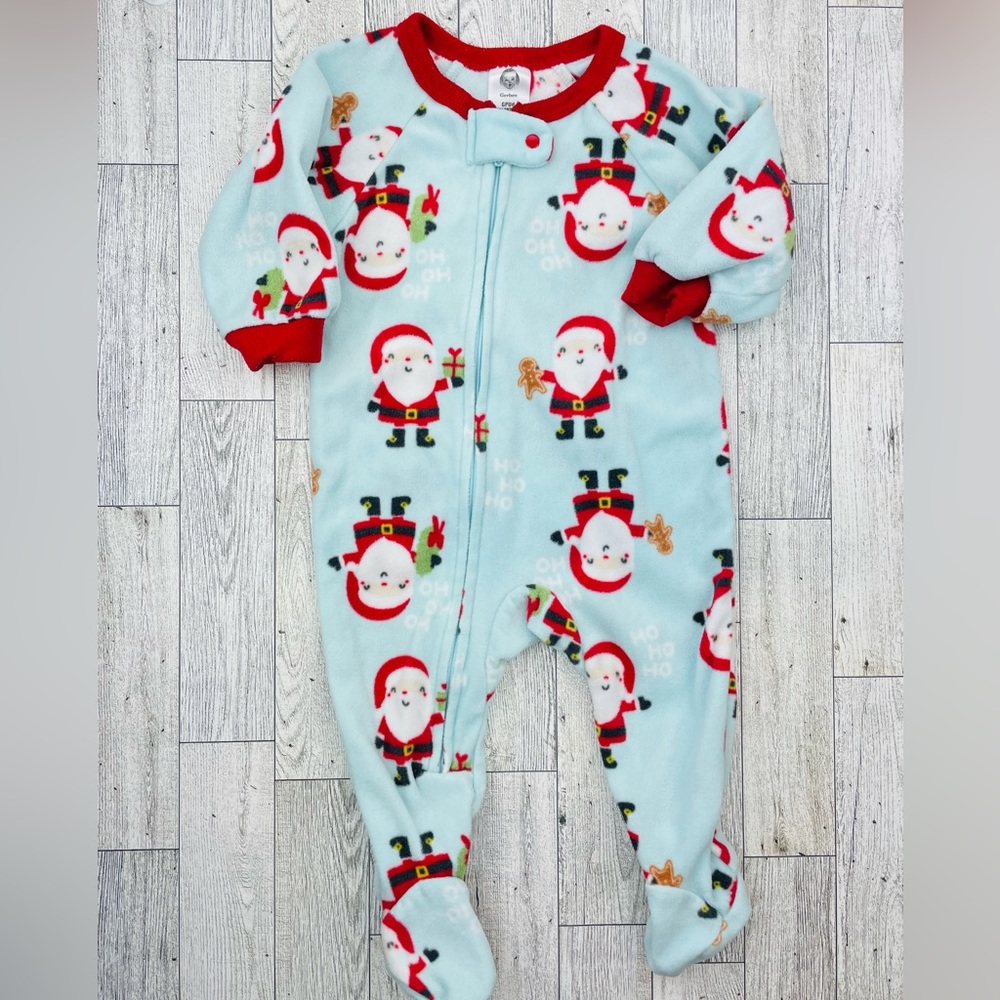 Gerber light blue/teal Santa footie pajamas